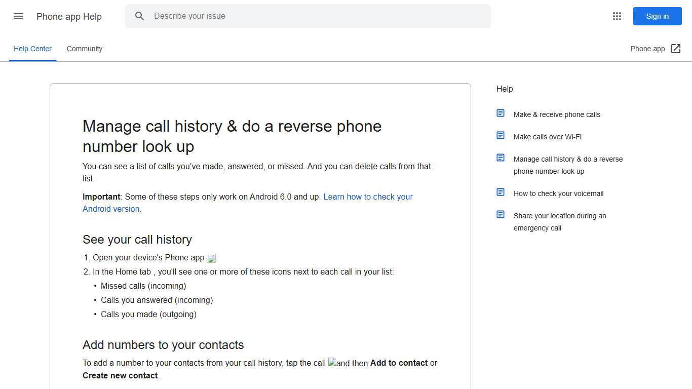 Manage call history & do a reverse phone number look up - Phone app Help